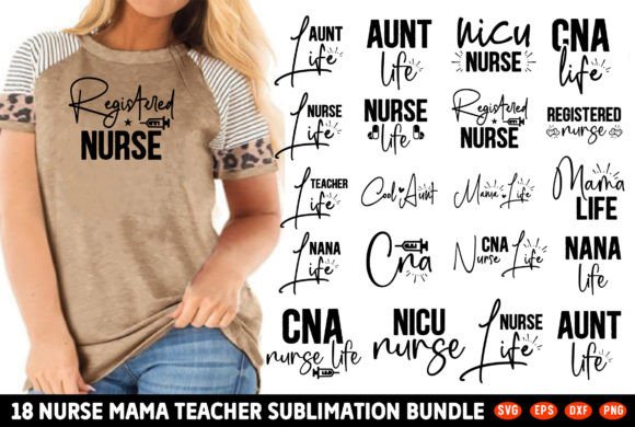 Nurse Mama Teacher Sublimation Bundle Grafik T-shirt Designs Von Biplab studio