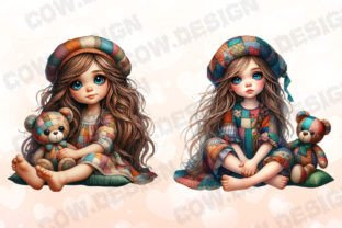 Patchwork Teddy and Cute Girl Clipart Graphic Illustrations By COW.design 3
