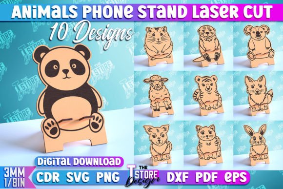 Phone Stand Laser Cut Design Bundle |CNC Grafika Rękodzieła Przez The T Store Design