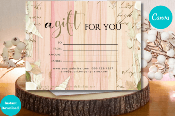 Pink Gift Card Canva Template- Seashell Graphic Print Templates By Dragonfly Printables