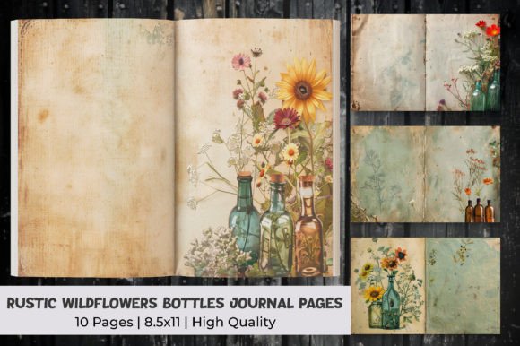Rustic Wildflowers Bottles Journal Pages Gráfico Fondos Por mirazooze