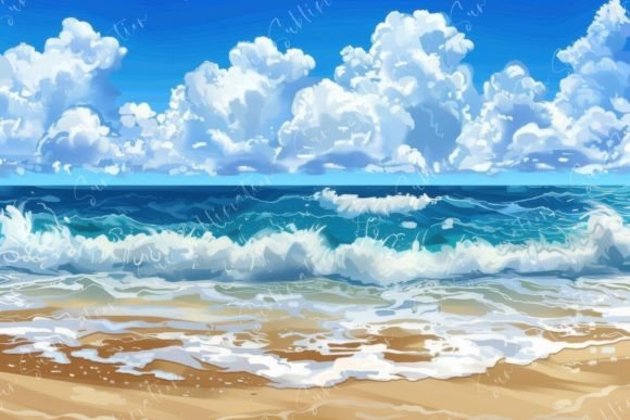 Serene Beach Paradise Illustration Fonds d'Écran Par Sun Sublimation