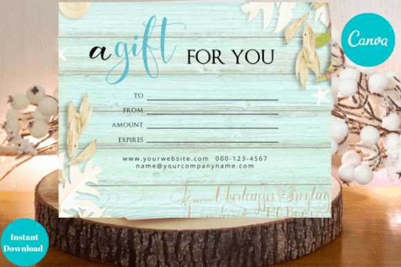 Teal Leaf GIft Card Canva Template Grafica Modelli di Stampa Di Dragonfly Printables