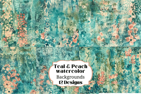 Teal Peach Pink Watercolor Flowers Graphic Backgrounds By Laura Beth Love