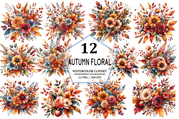 Watercolor Autumn Floral Bouquet Clipart Illustration Illustrations Imprimables Par Pixelique