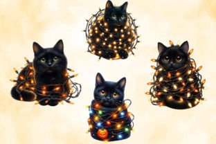 Watercolor Black Cat Png Clipart Bundle Afbeelding Afdrukbare Illustraties Door ChloeArtShop 4