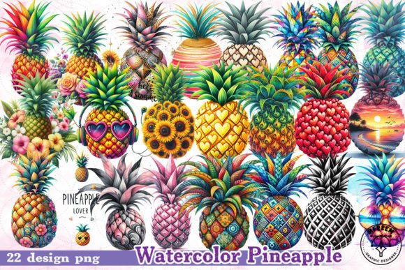 Watercolor Pineapple Clipart PNG Graphic Illustrations By mfreem