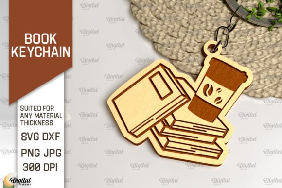 Wooden Book Keychain Laser Cut Design Illustration SVG 3D Par Digital Idea