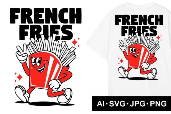 Cartoon Character of French Fries Graphic T-shirt Designs By therintproject