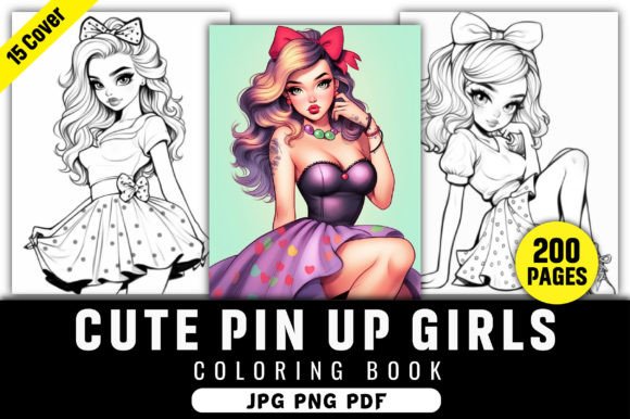 200 Cute Pin Up Girls Coloring Pages Kdp Illustration Pages et livres de coloriage pour adultes Par KIDS ZONE