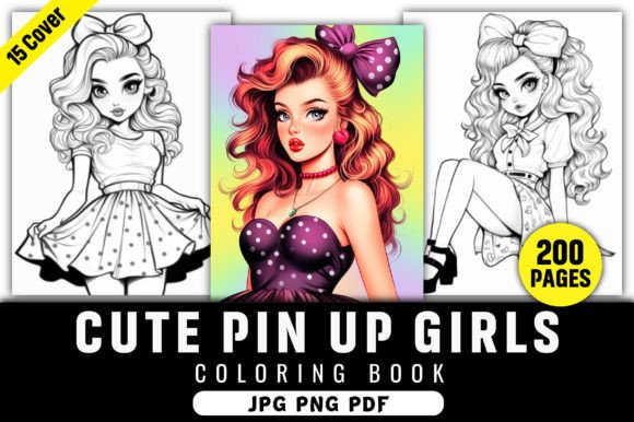 200 Cute Pin Up Girls Coloring Pages Kdp Grafik Ausmalseiten & Malbücher für Erwachsene Von KIDS ZONE