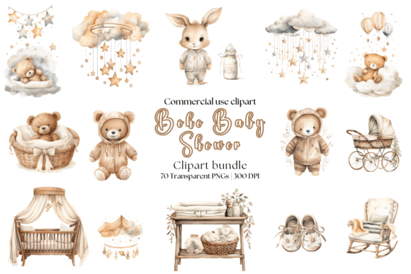 Boho Neutral Baby Shower Clipart Graphic AI Illustrations By Clip Craft Emporium
