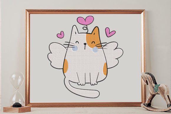 Angel Cat with Hearts Katten Borduurwerkdesigns Door wick john