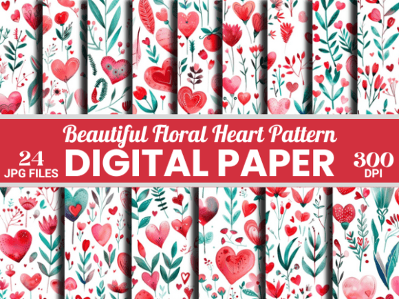 Charming Floral Heart Fabric Design Graphic Patterns By Creative River