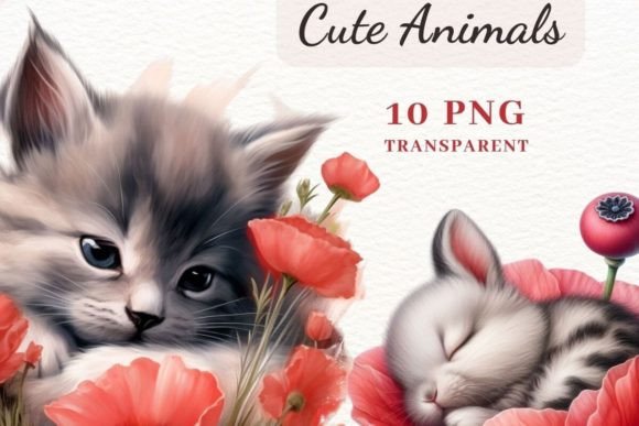 Cute Animals Clipart, PNG Grafika Ilustracje do Druku Przez StylishFantazy