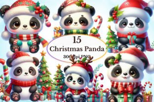 Cute Christmas Panda Sublimation Clipart Gráfico Ilustraciones Imprimibles Por craftvillage 1