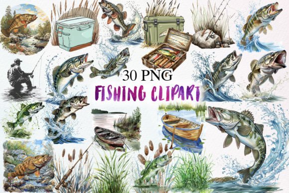 Fishing Clipart Sublimation Gráfico Ilustraciones Imprimibles Por DS.Art