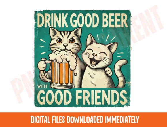 Funny Cat Drinking Beer Png, Cat Mom Png Grafica Design di T-shirt Di DeeNaenon