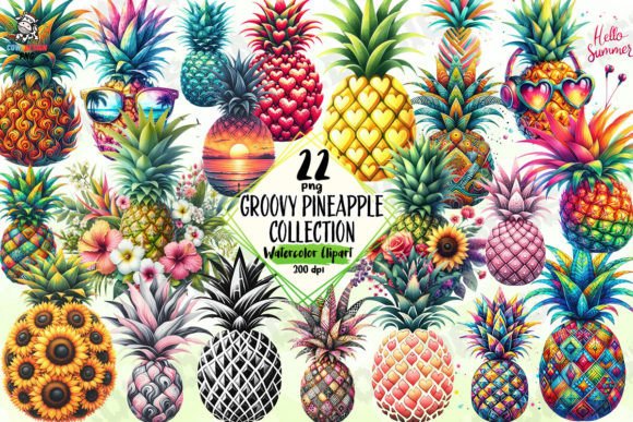 Groovy Pineapple Collection Clipart PNG Gráfico Ilustraciones Imprimibles Por COW.design