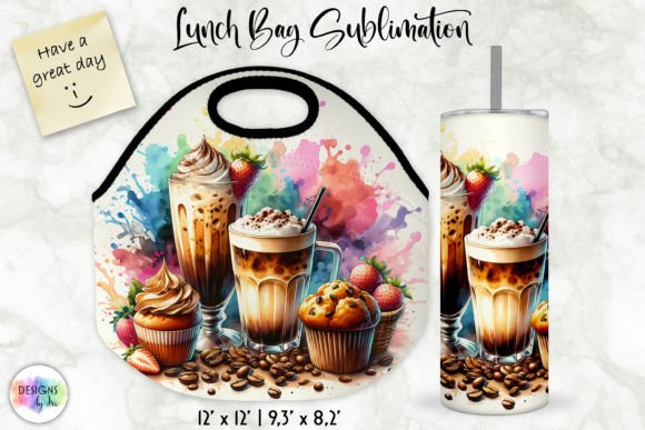 Iced Coffee Lunch Bag and Tumbler Wrap Afbeelding Crafts Door Designs by Ira