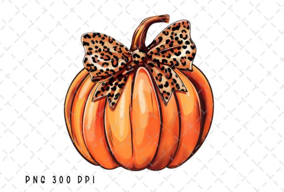 Leopard Coquette Bow Pumpkin Halloween Gráfico Ilustrações para Impressão Por Flora Co Studio