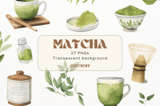 Matcha Watercolor Cliparts Green Tea PNG Graphic AI Transparent PNGs By CozyNest Studio 1