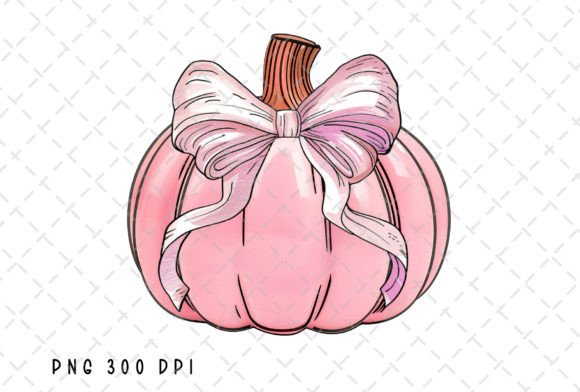 Pink Coquette Bow Pumpkin Halloween PNG Grafika Ilustracje do Druku Przez Flora Co Studio