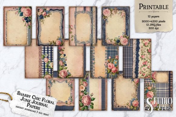 Shabby Chic Floral Junk Journal Papers Graphic Print Templates By Studio 7766