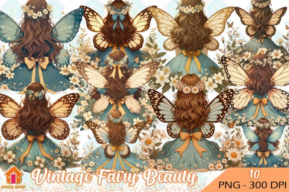 Vintage Fairy Beauty Clipart PNG Afbeelding Afdrukbare Illustraties Door Kookie House