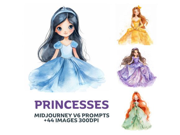 Watercolor Princess Midjourney Prompts Graphic AI Illustrations By LaLooLaArt