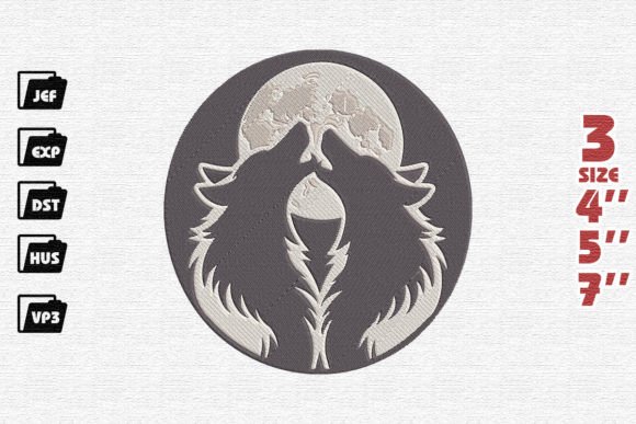Wolf Moon Animales Salvajes Diseño de Bordado Por Nutty Creations