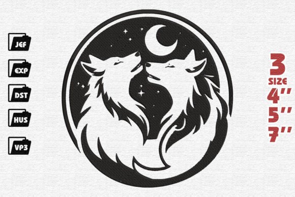 Wolf Moon Wild Animals Embroidery Design By Nutty Creations
