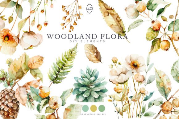 Watercolor Woodland Floral Clipart Set Graphic Illustrations By Patishop Art