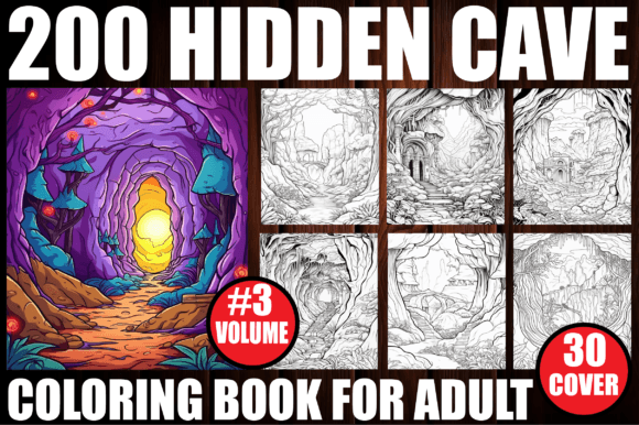 200 Hidden Cave Coloring Book for Adults Illustration Pages et livres de coloriage pour adultes Par Central_House