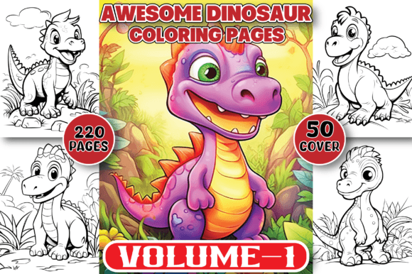 220 Awesome Dinosaur Coloring Pages KDP Gráfico Páginas y libros de colorear para niños Por SVG Cut Files Design