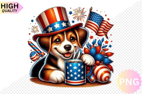4th of July Dog and Coffee Clipart Graphic Illustrations By SVG Print design