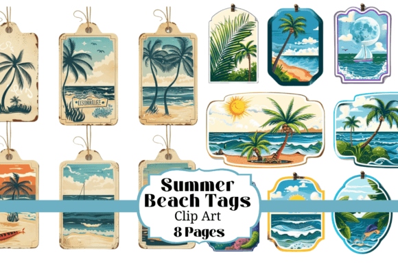 8 Pages of Summer Beach Tags Clipart Graphic Illustrations By Laura Beth Love