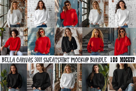 Bella Canvas 3001 Sweatshirt Mockup Bund Grafik Individuell gestaltete Produktmodelle (Mockups) Von MockupHouse