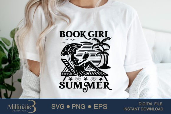 Book Girl Summer Vintage SVG Gráfico Plantillas de Impresión Por Millionair3 Designs