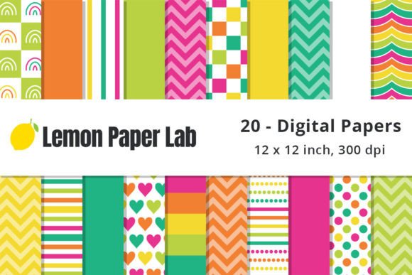 Bright Summer Digital Paper Backgrounds Gráfico Padrões de Papel Por Lemon Paper Lab