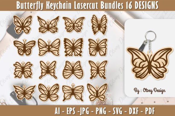 Butterfly Keychain Lasercut Bundle Grafik Plotterdateien Von Otvey Design