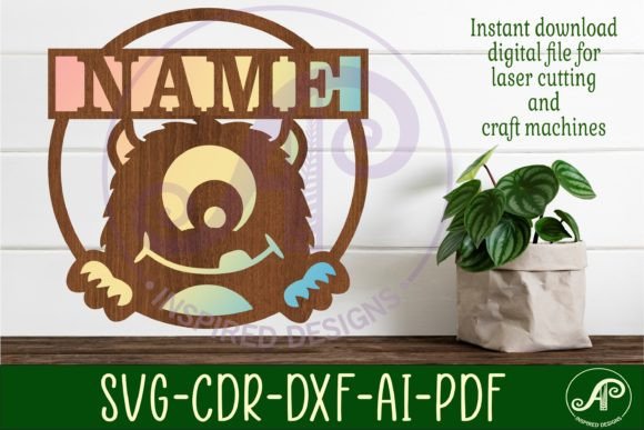 Cute Monster Name Sign Design 2 Svg Illustration SVG 3D Par apinspireddesigns