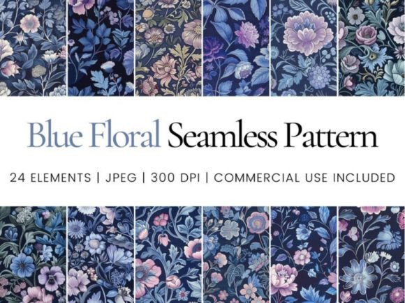 Dark Blue Floral Seamless Repeat Pattern Graphic AI Patterns By Ikota Design