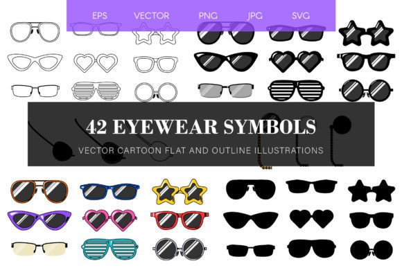 Eyeglasses Clipart Set Grafika Ilustracje do Druku Przez barsrsind