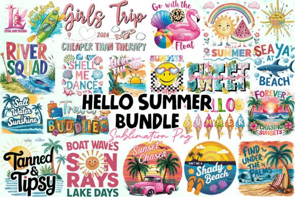 Hello Summer Bundle Clipart PNG Illustration Artisanat Par Little Lady Design