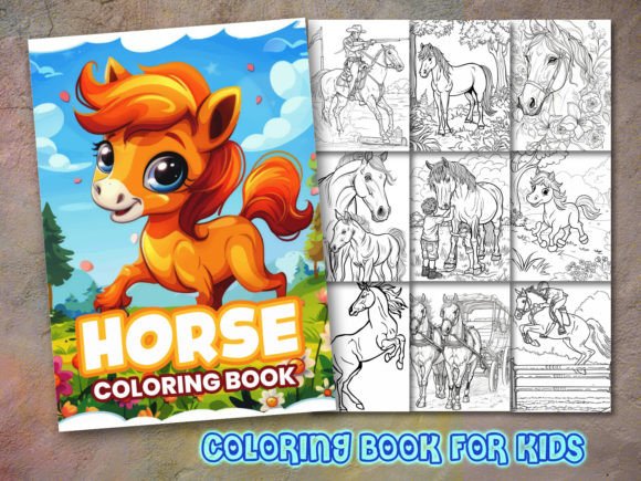 Horse Coloring Pages and Coloring Book Gráfico Desenhos e livros para colorir Por KDP GURU