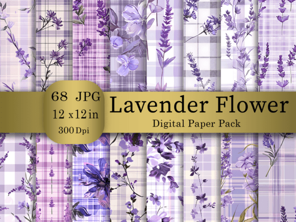 Lavender Flower Digital Paper Bundle Gráfico Patrones de Papel Por Art.X