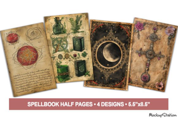 Magic Spell Book Junk Journal Old Papers Graphic AI Graphics By Mockup Station