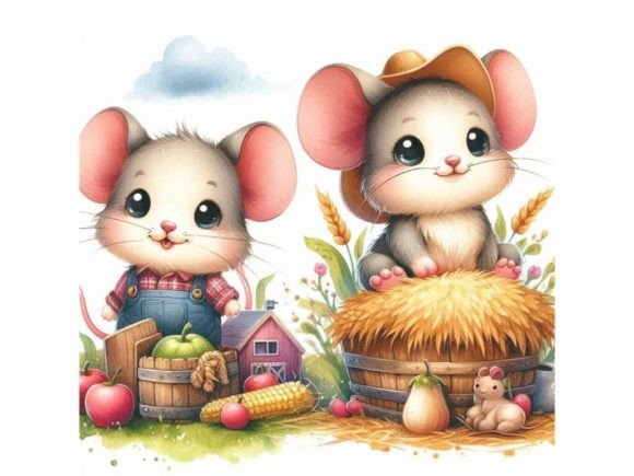 Mouse. Cartoon Farm Animal Grafik Druckbare Illustrationen Von LINEART3
