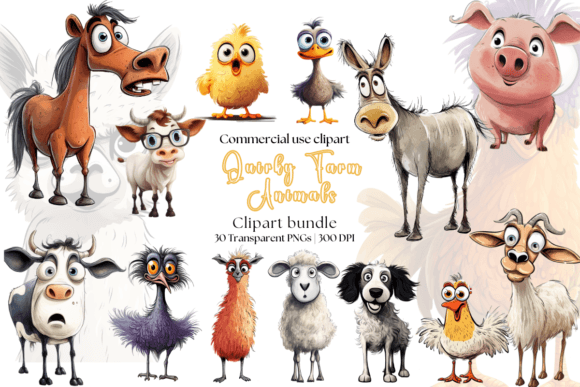 Quirky Farm Animals Clipart Graphic AI Illustrations By Clip Craft Emporium
